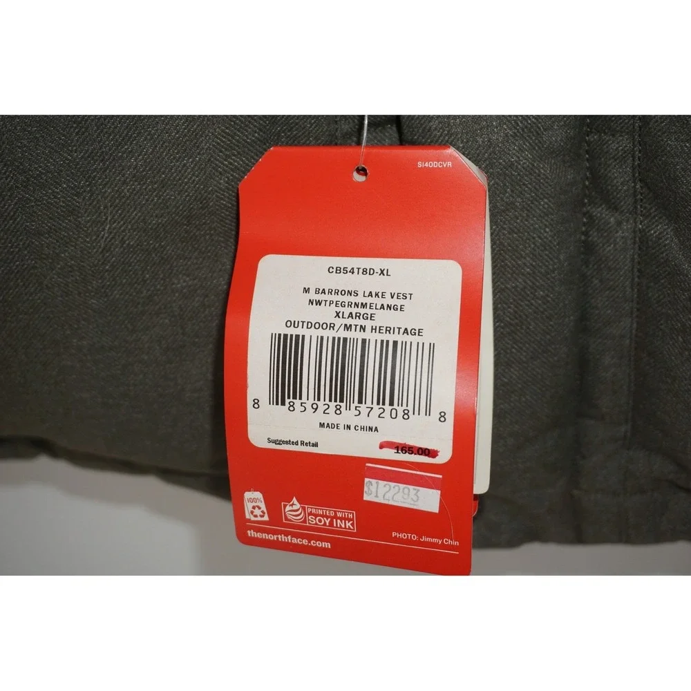 The North Face‎ Barrons Lake Vest Mens XL Pine Green Melange Down Puffer Ripstop